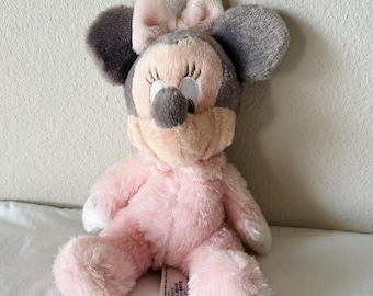 Peluche coleccionable de Minnie Mouse de Disney con sonajero rosa y gris