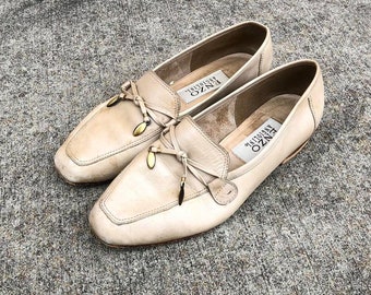 Enzo Angiolini Beige Camel Heeled Loafers Leather Shoes Women's Size US 7.5