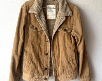 Aeropostale Women's XS Tan Corduroy Jacket Fleece Lining y2k 2000s