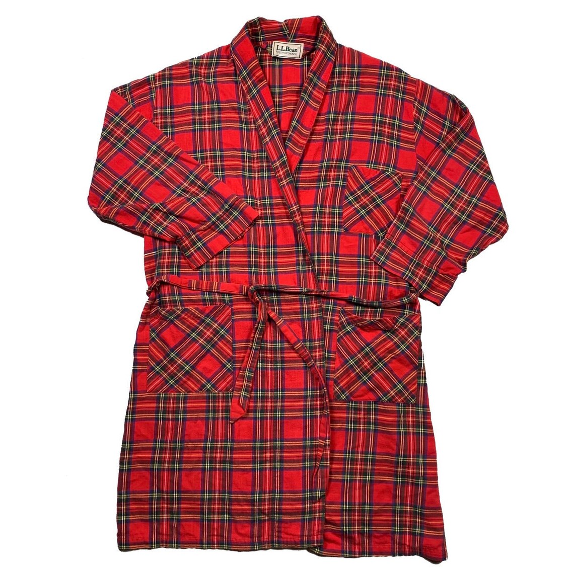 L.L. BEAN 80s Vintage Red Plaid Flannel Belted Bath Robe Etsy