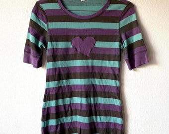 Chemise thermique vintage à cœur rayé Maurices des années 2000 pour femme, grande
