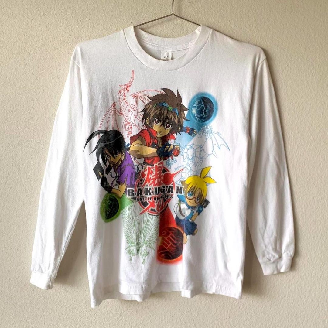 爆丸 Bakugan アニメ　長袖　ヴィンテージ　Tシャツ ビンテージ 爆丸 y2k 2000年代 アニメ ホワイト 長袖 Tシャツ