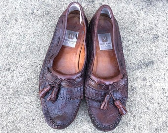 Bruno Magli Made in Italy Brown Tassel Leather Loafers Shoes Men's size 10