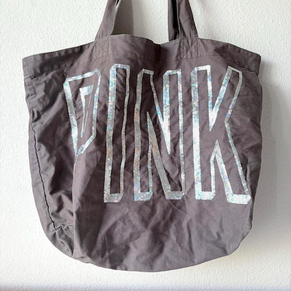 Grand Sac Fourre-tout Rayé Victoria's Secret PINK - Noir Et Rose, Coton, Taille L