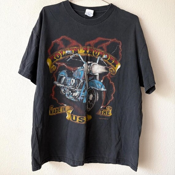 Lightning Biker Tee Shirt Rolling Thunder Vintage 90s Men's XL