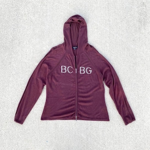 BCBG Max Azria Burgundy Hoodie Zip Up Rhinestones Bling Women&#39;s XL