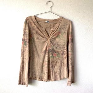 Vintage Y2k 2000s Brown Rhinestone Embellished Bling Long Sleeve Top Women's Medium