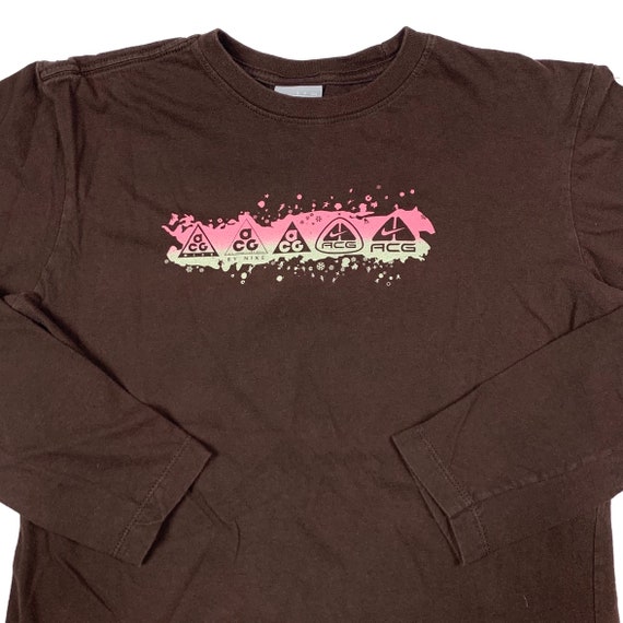 Nike ACG | Vintage Y2K Brown Pink Long Sleeve Graphic Tee Shirt | Women's Small