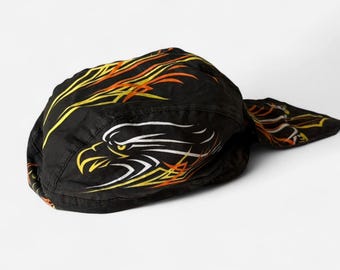 Gorro tipo bandana negro estilo vintage de los años 2000 con estampado de llamas, accesorios para motociclistas.