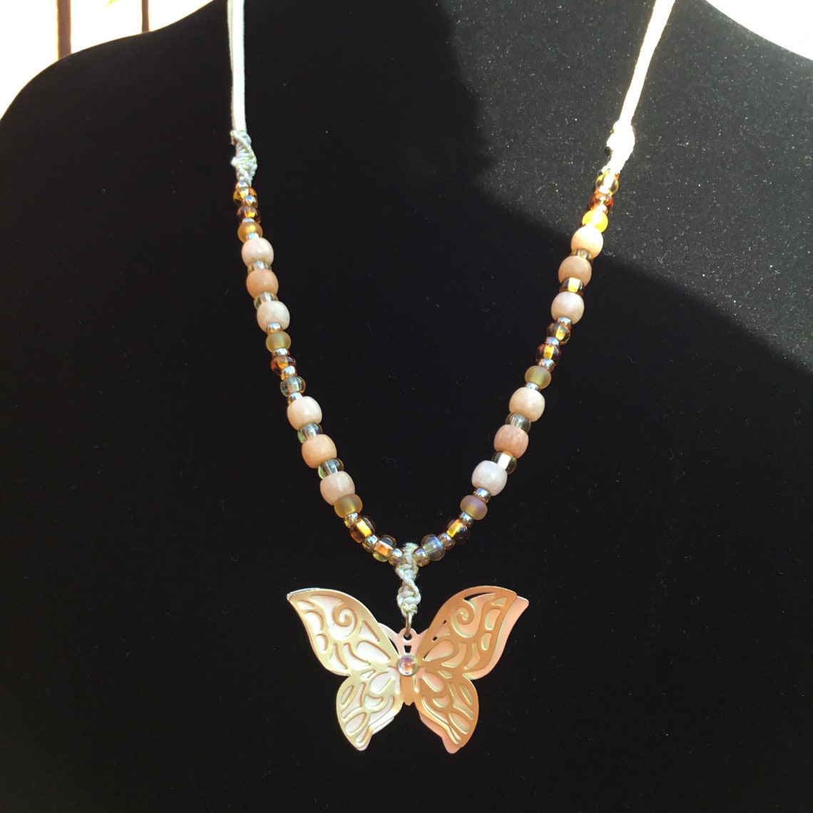 Butterfly Shine Beaded Leather Necklace - Etsy