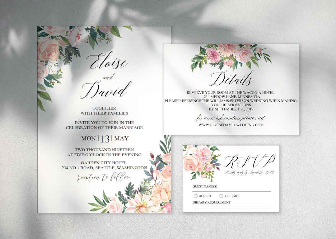 Plantilla de invitación de boda con flores invitación de boda - Etsy México