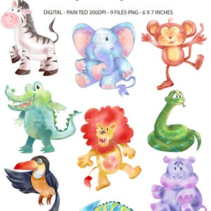 Watercolor Jungle Animal Clipart Illustrations,Watercolor Elephant,Lion Clip Art Pictures,Jungle Animal Clipart Designs,Commercial | PEAN_01