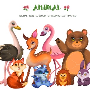 Watercolor Jungle Animal Clipart Illustrations,Watercolor Elephant,Lion Clip Art Pictures,Jungle Animal Clipart Designs,Commercial | PEAN_03
