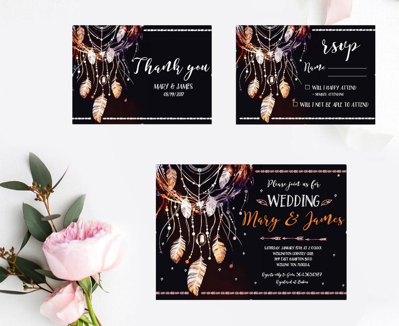 boho flower WEWODR/_4 vintage flower Word editable Wedding invitation beautiful wedding invitation Instant download Dream catcher