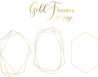 Gold Frame Clipart,Golden Frames PNG,Geometric Polygon Wreath Clip Art, Gold Frame Wedding Invitation Template,Crystal Minimalis | WCFG_04