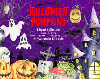 Halloween Clipart, Halloween ClipArt, Aquarell Halloween Clipart, Halloween Kürbis Clipart, Halloween Kürbis Aquarell, gruselig | WCHP_05