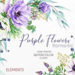 Watercolor Anemone Flower Clipart,Handpainted elements,Anemone violet flowers,wedding invitations,floral wedding clipart invitation| WCPU_01