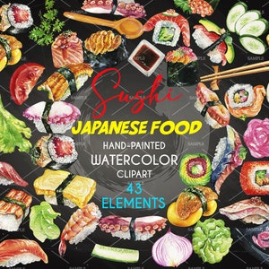 Sushi Watercolor Clipart,Japanese food,Sushi clipart PNG,Sushi food clipart,Sushi Sashimi Clipart,Watercolor Restaurant,Sushi PNG | WCSU_01