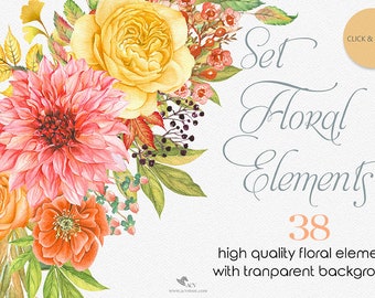 Watercolor Element Autumn Flower Clipart,Element Fall Clipart,Boutique  Autumn Clipart,Element Leaves Flower watercolor clipart | C902EL