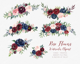 Clipart de flor Marsala,Flores aquarela Marinha Marsala,Clipart aquarela Boho Bordo,Casamento Blush Borgonha,Casamento de clipart de flores| MGDX_07M