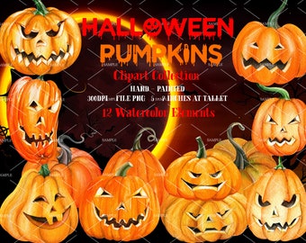 Halloween Clipart, Halloween ClipArt, Aquarell Halloween Clipart, Halloween Kürbis Clipart, Halloween Kürbis Aquarell, gruselig | WCHP_01