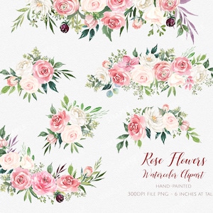 Roses Flower Clipart,watercolor flower clipart burgundy and blush,Boho Bordo Watercolor Clipart, Roses Pink Flower clipart wedding| MGHC_07