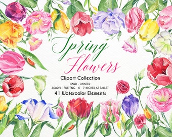 Watercolor Tulip Flower Clipart,Tulip Lisianthus Flower clipart,Tulip Flower Sunflower Summer,Tulip Lisianthus flowers Flower | WCSP_01