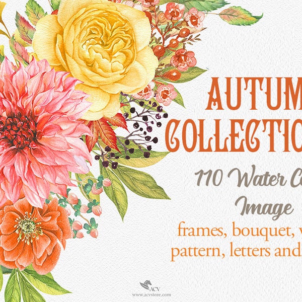 Acquerello Autunno Fiore Clipart,corone Autna Clipart,Boutique Autunno Clipart,Modello Autunno Clipart,Clipart Numerico Alfabetico Autunno/C9_02