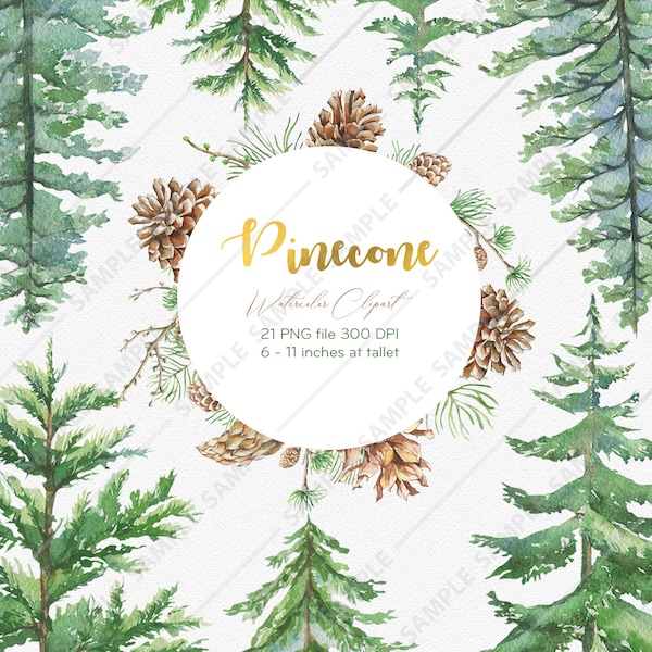 Christmas Clipart,Watercolor Clipart Spruce, Pine,Conifer trees,Watercolor Pine Trees Clipart , Watercolor Forest, Winter Wedding | WCPT_02