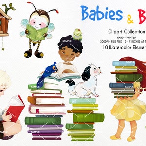 Baby with Book Clipart,Cute Baby boy Clipart,Books Clipart,Baby CLipart,Printable images for Digital Artwork,Invitation,scrapbook|PELF_02