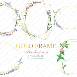 Frame Wild Flowers Clipart,Watercolor Wild Flowers Geometric,Frames Clip Art Greenery,Branchy Frames,Invitation Wild Flowers | WCFR_19