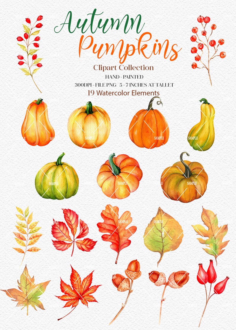 Pumpkins Watercolor Clipart, Pumpkins Clipart Invitation,pumpkins ...