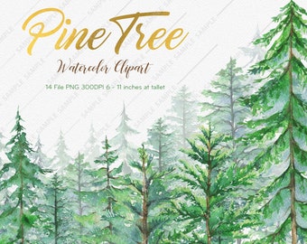 Christmas Clipart,Watercolor Clipart Spruce, Pine,Conifer trees,Watercolor Pine Trees Clipart , Watercolor Forest, Winter Wedding | WCPT_01