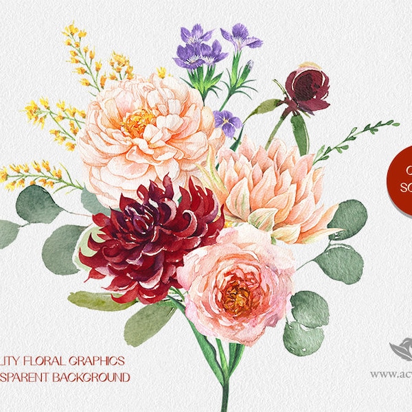 Acquerello Marsala Fiore Clipart,Ghirlande Autunno Clipart,Boutique Marsala Clipart,Fiore matrimonio clipart,Alfabeto Numerico clipart Autunno/C9_03