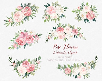 Clipart de flores de rosas, clipart de flores em aquarela bordô e blush, clipart de aquarela Boho Bordo, clipart de flores rosas rosa casamento | MGHC_06
