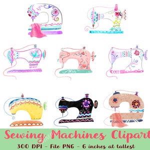 Naaimachines Clipart, Naaimachines vintage, Hand geschilderde beelden, zwarte silhouetten, diy logo, uitnodigen, boho, stiksels, handwerk| PESE_02