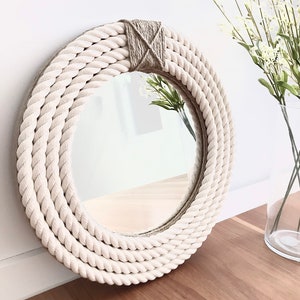 MEDIO 60 cm / 23,6" Specchio rotondo in corda intrecciata per bagno, stile Hampton, stile nautico, stile costiero, stile country, stile spiaggia, decorazione della casa, specchio da parete