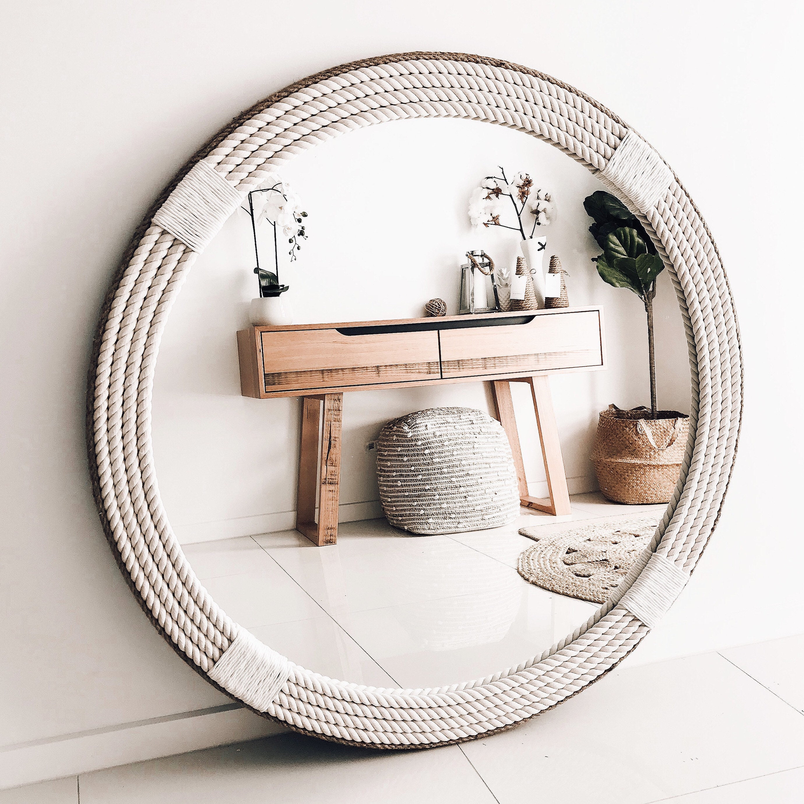 MEDIUM 60cm 23.6 ALL Natural White Nautical Hampton Coastal Round