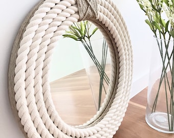 SMALL 41cm / 16inch Nautical Hampton Coastal Round Rope Mirror Twisted Rope Home Decor Art Wall Hanging Mirror