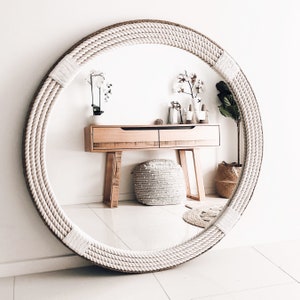 PICCOLO 41 cm / 16 pollici TUTTO Bianco Naturale Nautical Hampton Elegante Specchio Rotondo Corda Intrecciata Decorazione per la casa Arte da Parete Specchio da Bagno