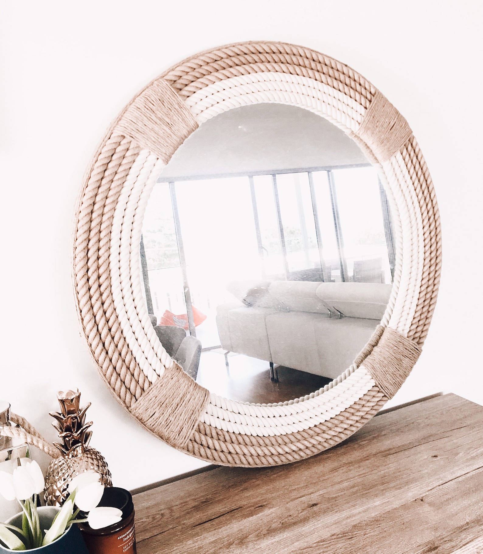 XXL 110cm 43.3 Hampton Nautical Themed Round Rope Mirror Etsy