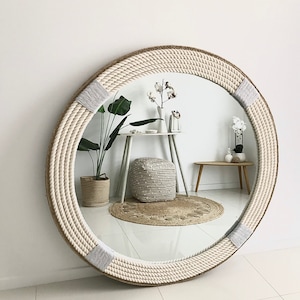 Mahak Nisar - Espejo de cuerda marrón claro de 18 pulgadas, espejo náutico,  espejo decorativo para colgar en la pared, redondo y grande para colgar en