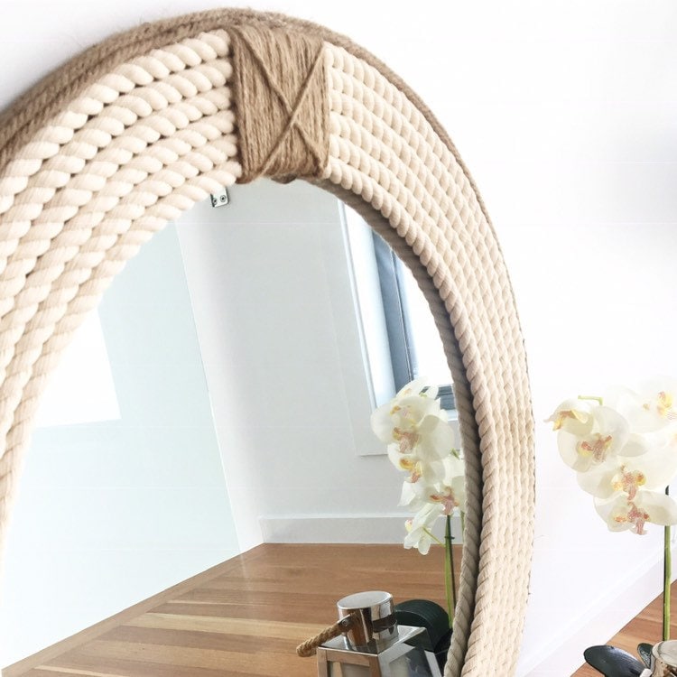 EXTRA LARGE | 90cm | 35.4” Nautical Hampton Coastal Round Rope Mirror ...