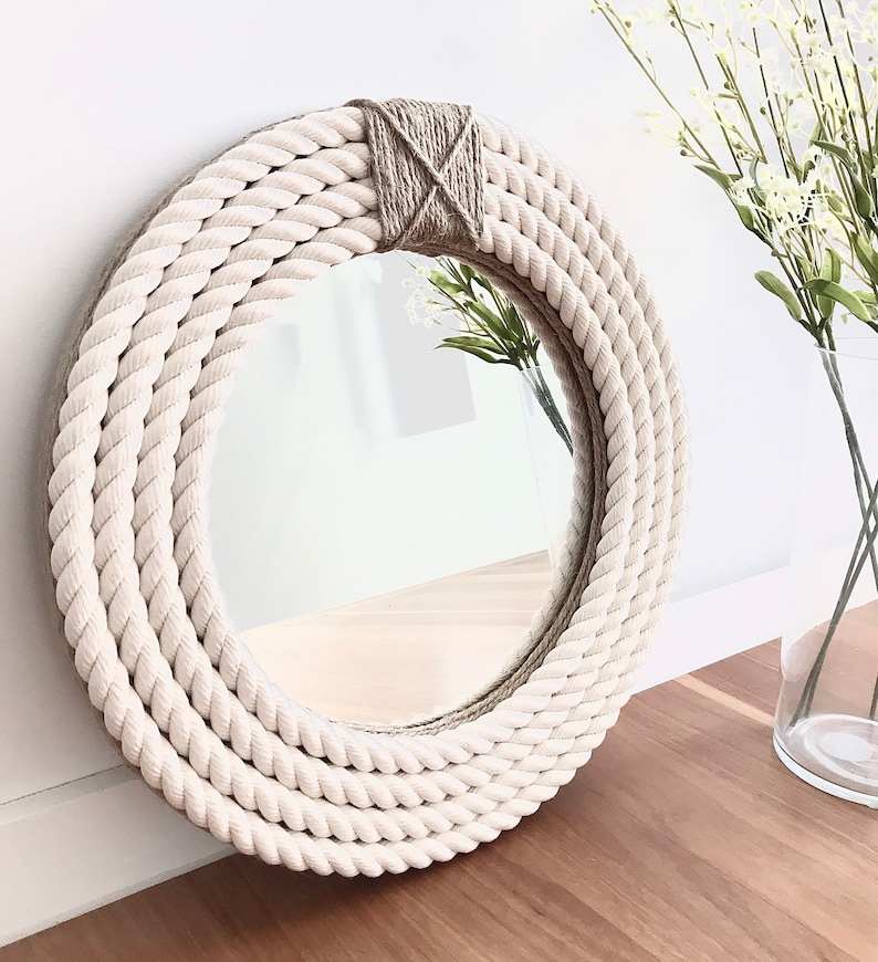 SMALL 41cm / 16inch Nautical Hampton Coastal Round Rope Mirror Twisted ...