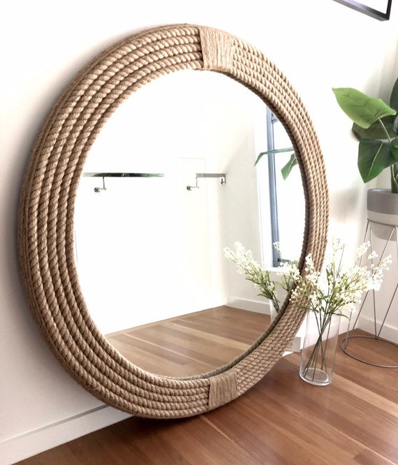 EXTRA LARGE 90cm 35.4 Nautical Hampton Coastal Round Rope Mirror Twisted  Rope Home Decor Art Wall Hanging Bathroom Living Room Mirror 