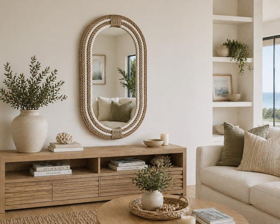 Large Oval Nautical Rope Mirror | Coastal Hampton Style, 120cm - Etsy