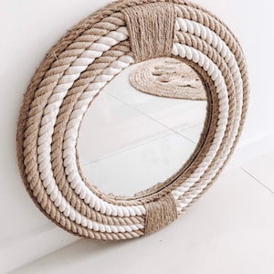 SMALL 41cm | 16inch Nautical Hampton Elegant Round Rope Mirror Twisted Rope Home Decor Art Wall Hanging Mirror