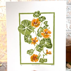 Yellow Nasturtium Linocut Print