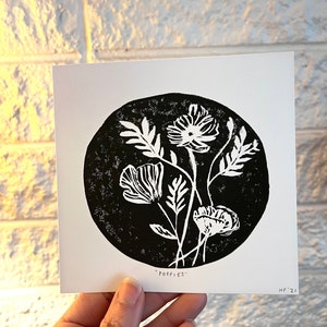 Poppy Botanical Mini Linocut Relief Print
