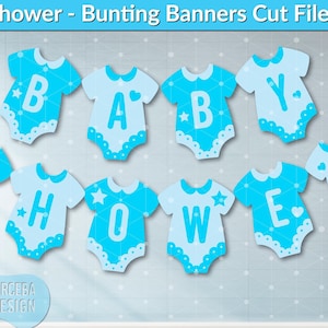 SVG Cut Files for Baby Shower Bunting Banner - Celebrate New Baby with Boy/Girl Bodysuit Design